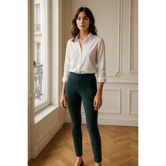 Ruby Ribbon Faux Suede High Waist Leggings Small Sculpting Black Stretch Pants - Picture 1 of 9